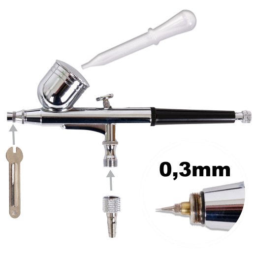 Airbrushpistole Profi-AirBrush Gravity Double-Action-Gun 130 D 0,3 mit Druckluftschlauch