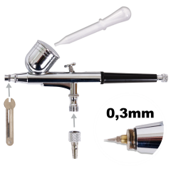 Airbrushpistole Profi-AirBrush Gravity Double-Action-Gun 130 D 0,3 mit Druckluftschlauch